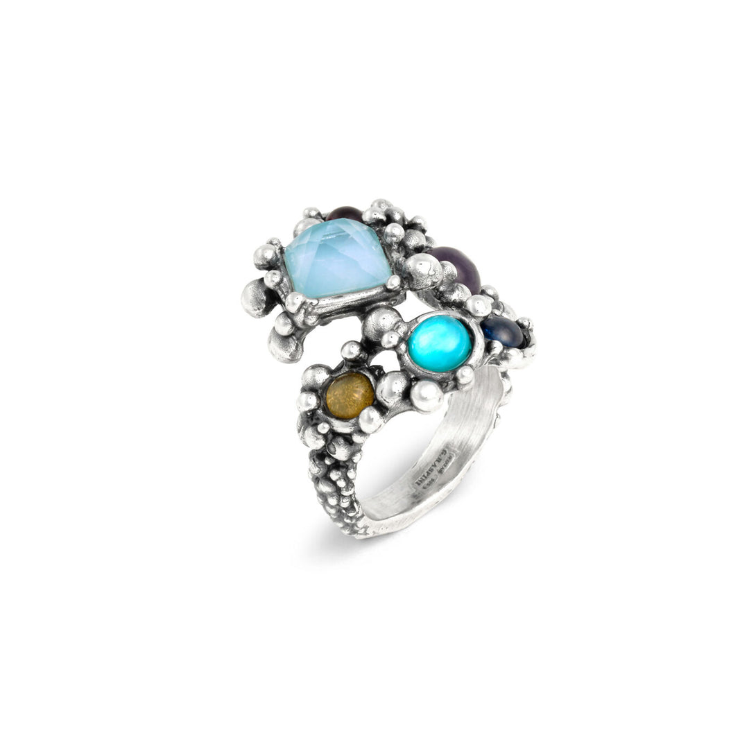 Giovanni Raspini cocktailring Ring in 925 zilver, parelmoer, amethist en siamiet 12530