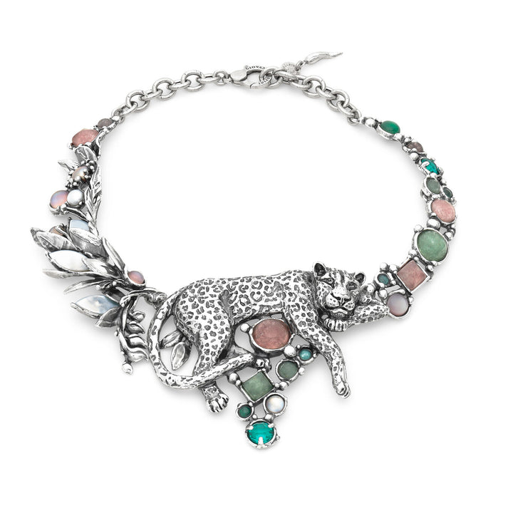 Giovanni Raspini jungle luipaard ketting Ketting in 925 zilver, natuurlijk kwarts, parelmoer en parels 12627