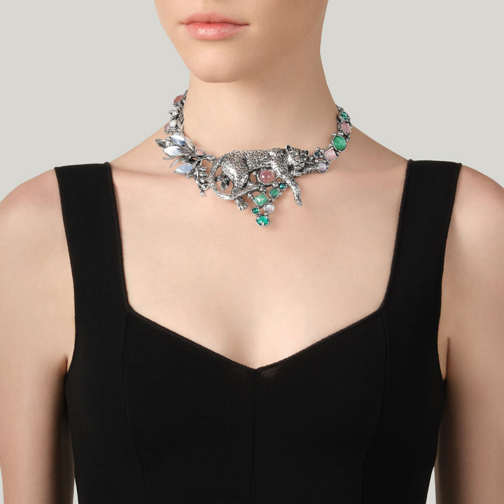 Giovanni Raspini jungle luipaard ketting Ketting in 925 zilver, natuurlijk kwarts, parelmoer en parels 12627
