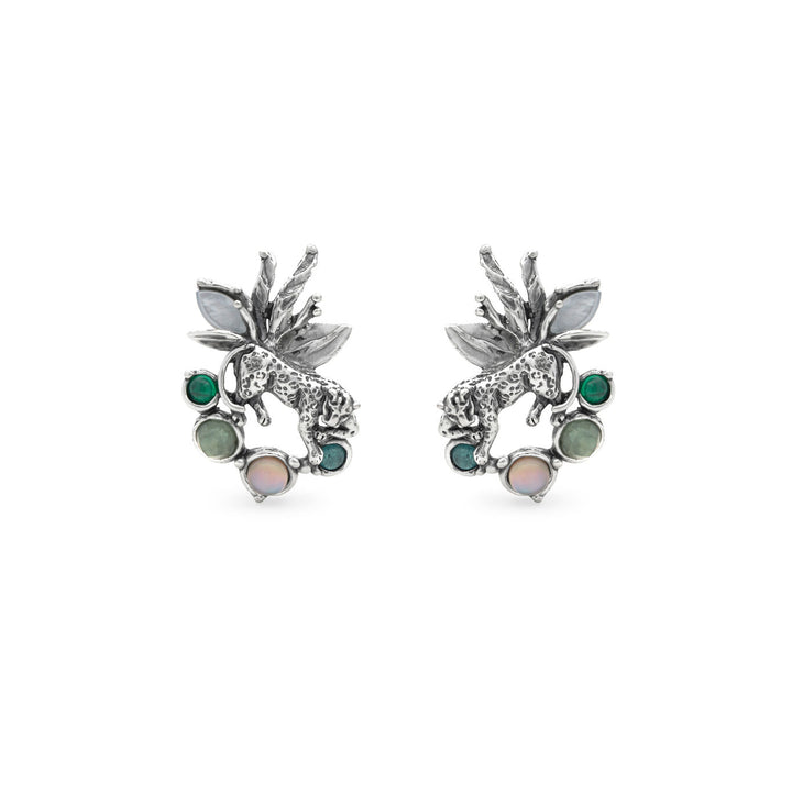 Giovanni Raspini jungle luipaard oorbellen Oorbellen in 925 zilver, parelmoer en kwarts 12628