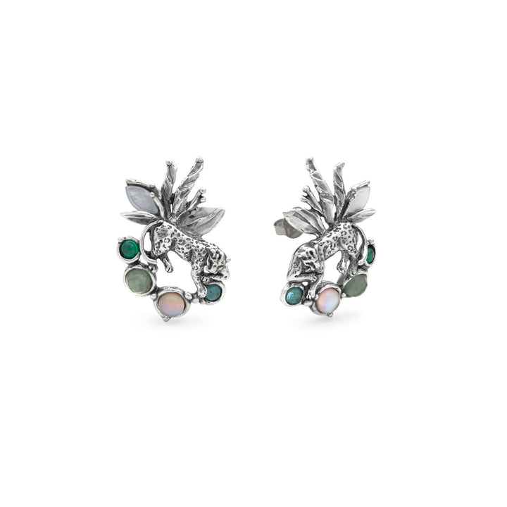 Giovanni Raspini jungle luipaard oorbellen Oorbellen in 925 zilver, parelmoer en kwarts 12628