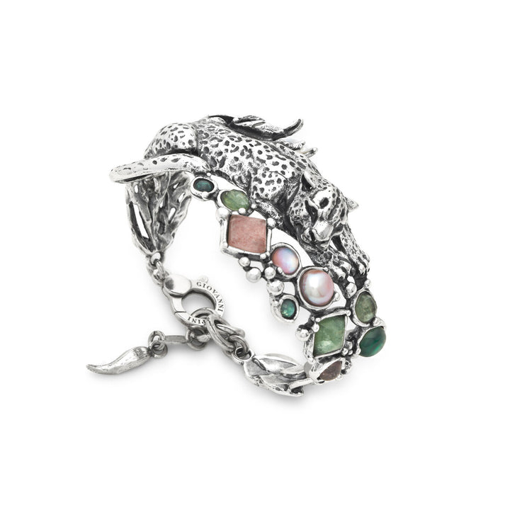 Giovanni Raspini luipaard jungle armband Armband in 925 zilver, natuurlijk kwarts, parelmoer en parels 12629