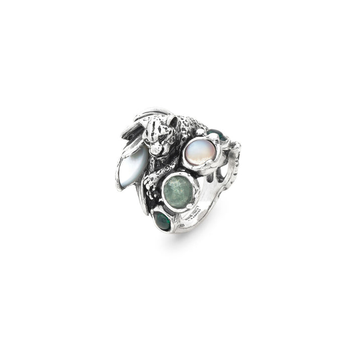 Giovanni Raspini luipaard jungle ring Ring in 925 zilver, parelmoer en kwarts 12630