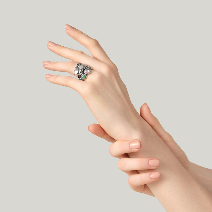 Giovanni Raspini luipaard jungle ring Ring in 925 zilver, parelmoer en kwarts 12630