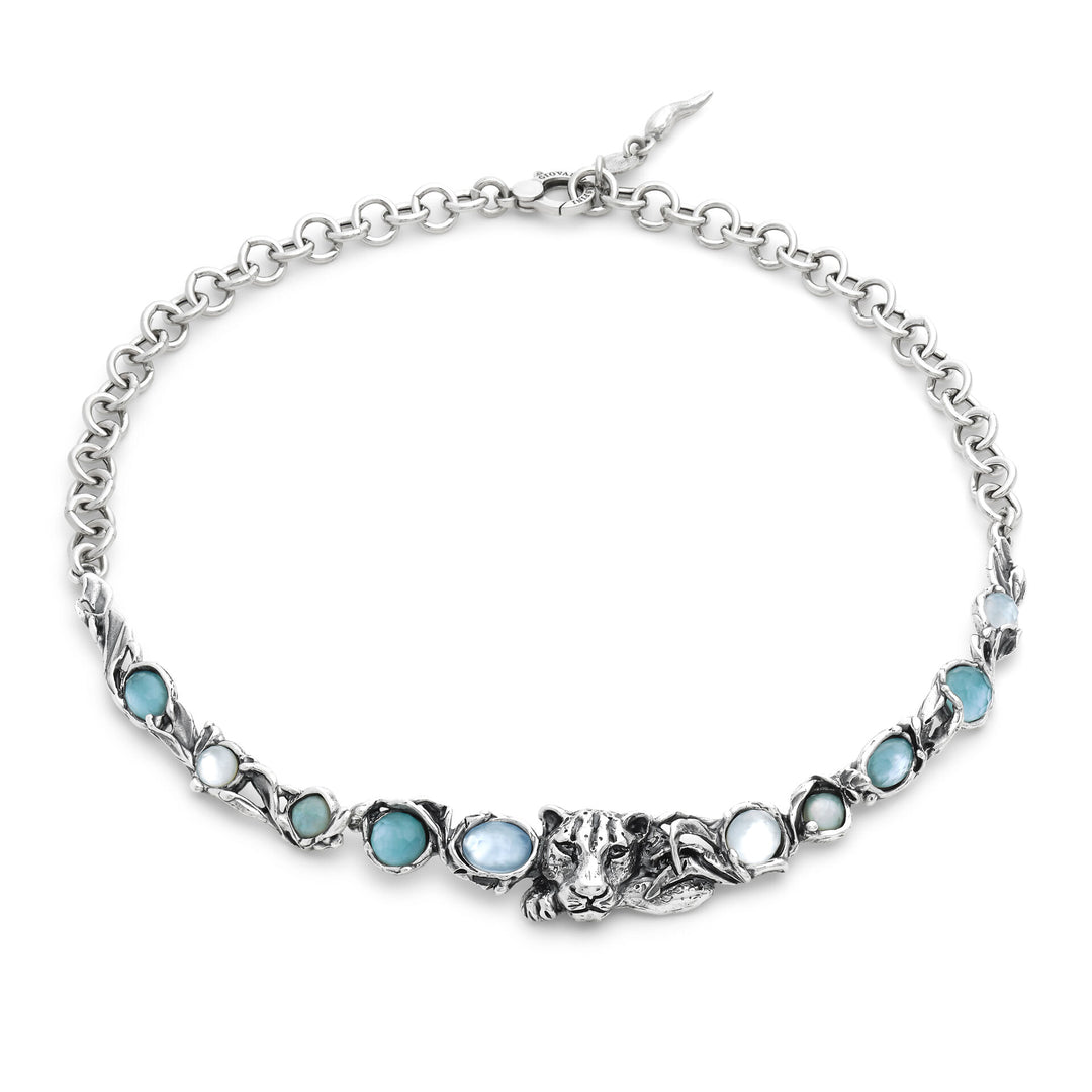 Collier Jaguar Bleu Giovanni Raspini - Collier en argent 925, nacre, cristal de roche et quartz - 12680