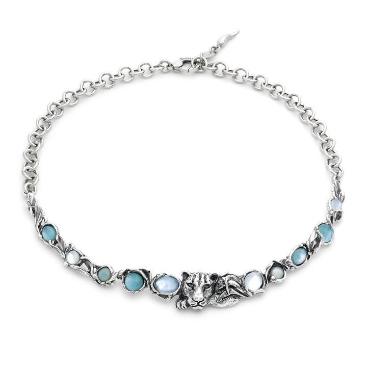 Collier Jaguar Bleu Giovanni Raspini - Collier en argent 925, nacre, cristal de roche et quartz - 12680