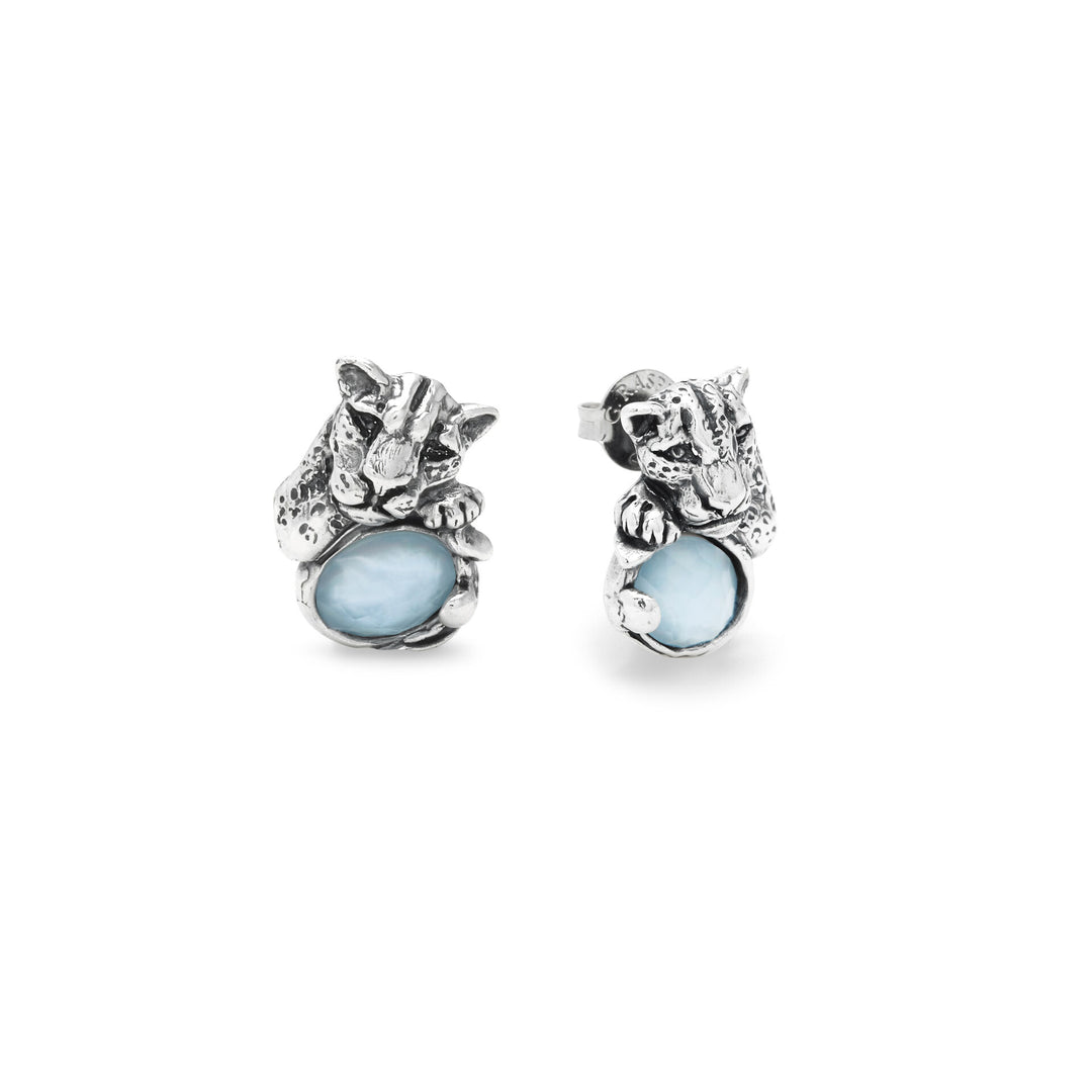 Giovanni Raspini Blue Jaguar Ohrringe – Ohrringe aus 925er Silber, Perlmutt und Quarz – 12682