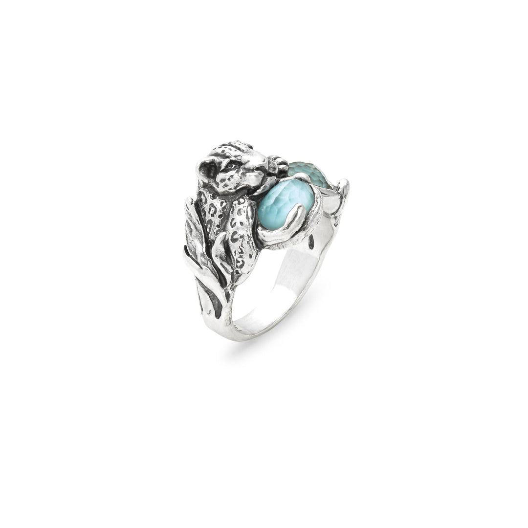 Giovanni Raspini Blue Jaguar Ring - Ring van 925 zilver, parelmoer en kwarts - 12683