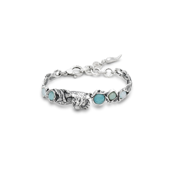 Bracelet Jaguar Bleu Giovanni Raspini - Bracelet en argent 925, nacre, cristal de roche et quartz - 12684
