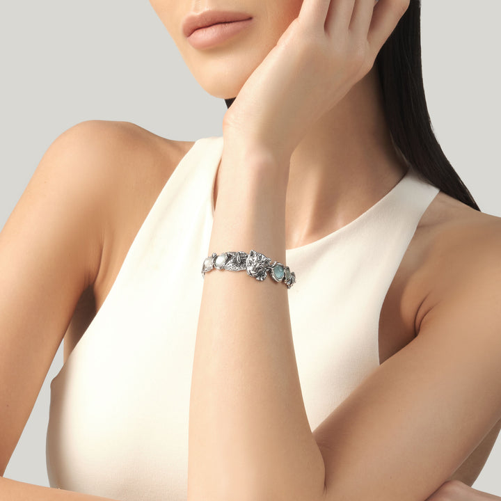 Bracelet Jaguar Bleu Giovanni Raspini - Bracelet en argent 925, nacre, cristal de roche et quartz - 12684