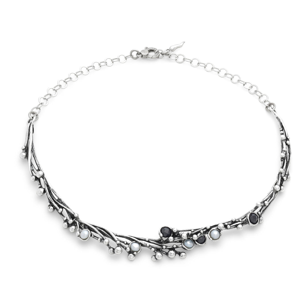 Giovanni Raspini Aura Halskette – Halskette aus 925er Silber, natürliche Perlen und Onyx – 12685