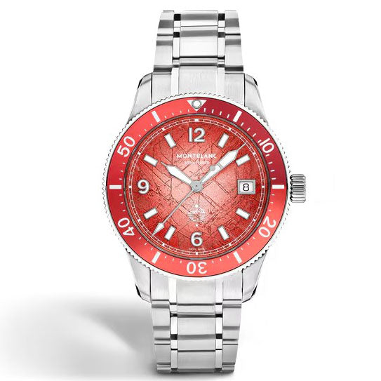 Montblanc horloge Iced Sea Automatic Date 0 Oxygen 38mm rood automatisch staal Limited Edition 300 stuks 135762