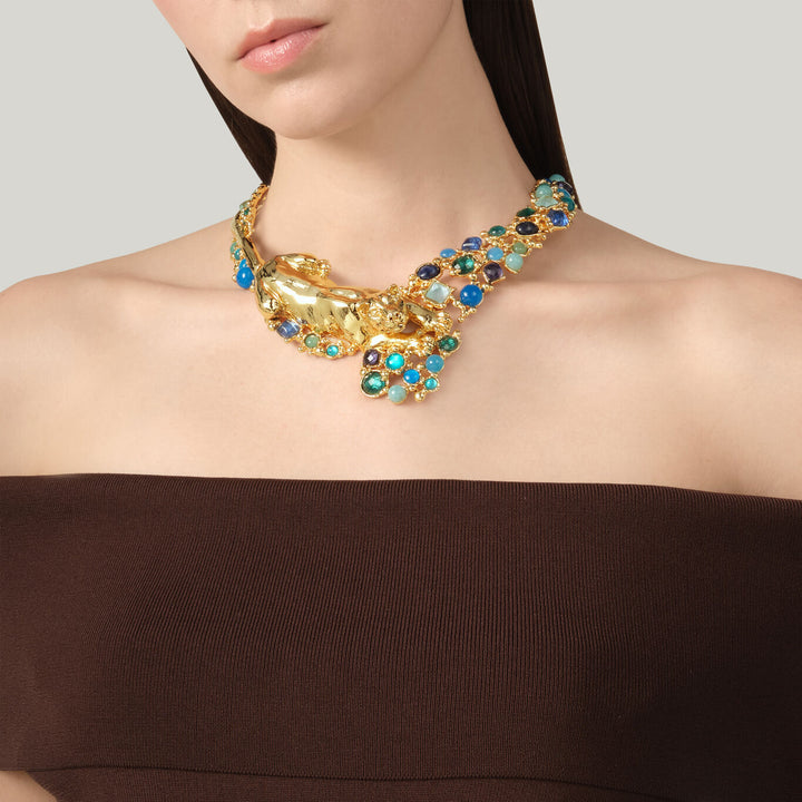 Giovanni Raspini panthère mirage bleu ketting 18kt vergulde ketting, natuurstenen en edelstenen N0032