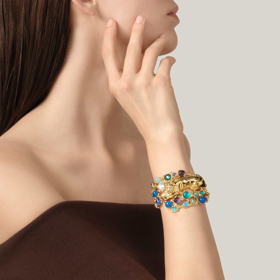 Giovanni Raspini panthère mirage bleu armband 18kt vergulde armband, natuurstenen en edelstenen N0033