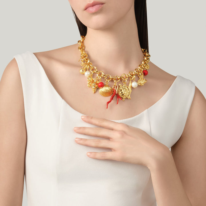 Giovanni Raspini mistral ketting 18kt vergulde ketting met natuurlijke parels en harskoraal N0073