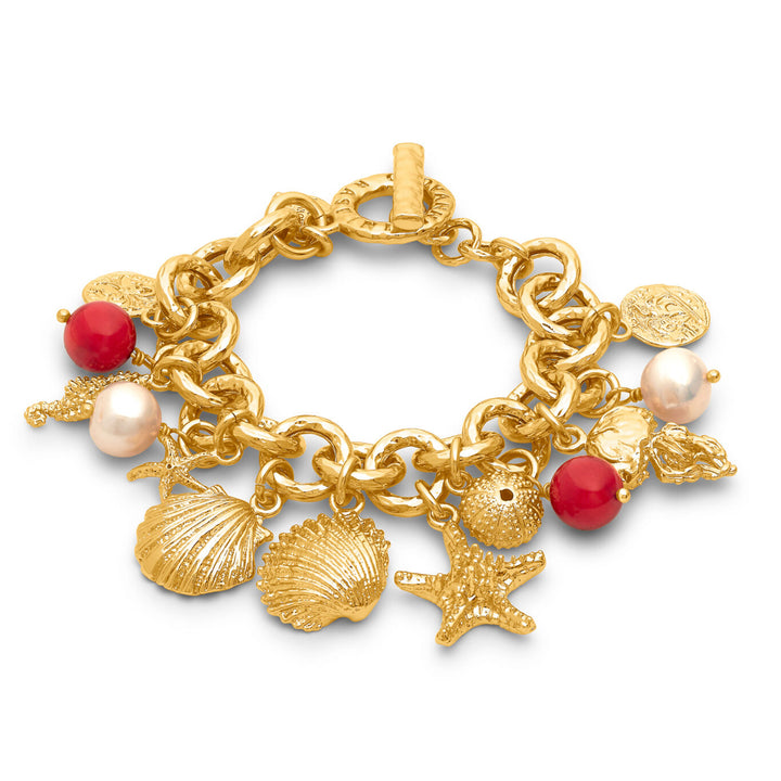 Giovanni Raspini mistral armband 18kt vergulde armband met natuurlijke parels en harskoraal N0074