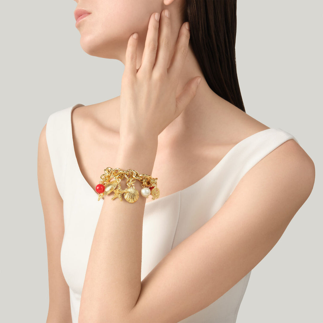 Giovanni Raspini mistral armband 18kt vergulde armband met natuurlijke parels en harskoraal N0074