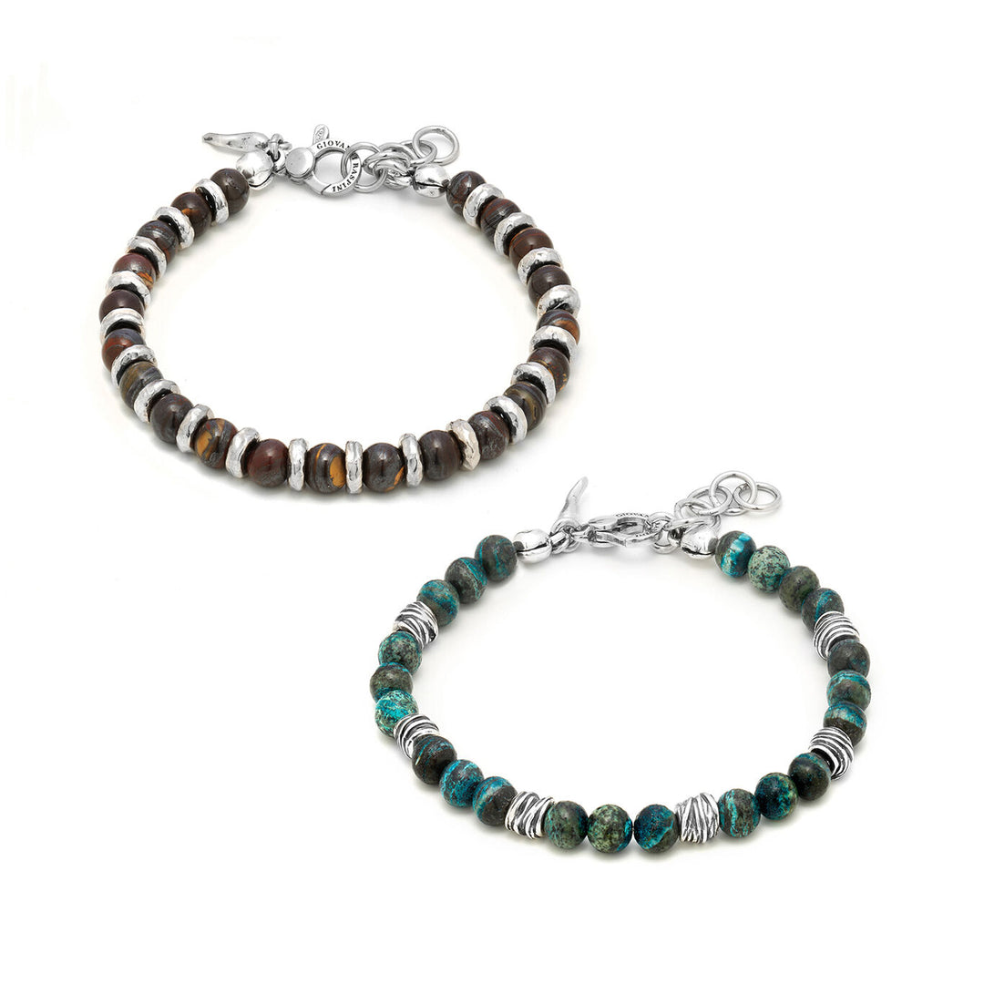 Ensemble tango Giovanni Raspini Bracelets en argent 925, jaspe vert et oeil de bœuf X01597