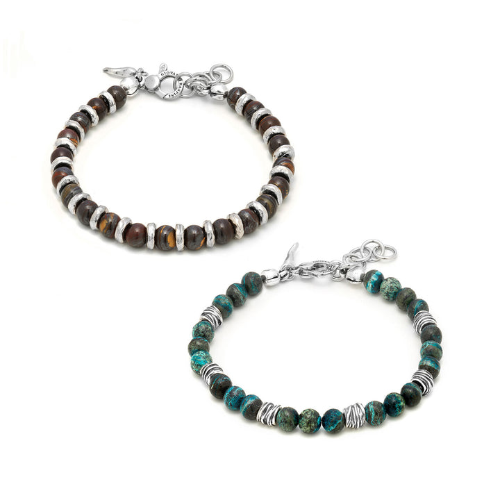 Ensemble tango Giovanni Raspini Bracelets en argent 925, jaspe vert et oeil de bœuf X01597