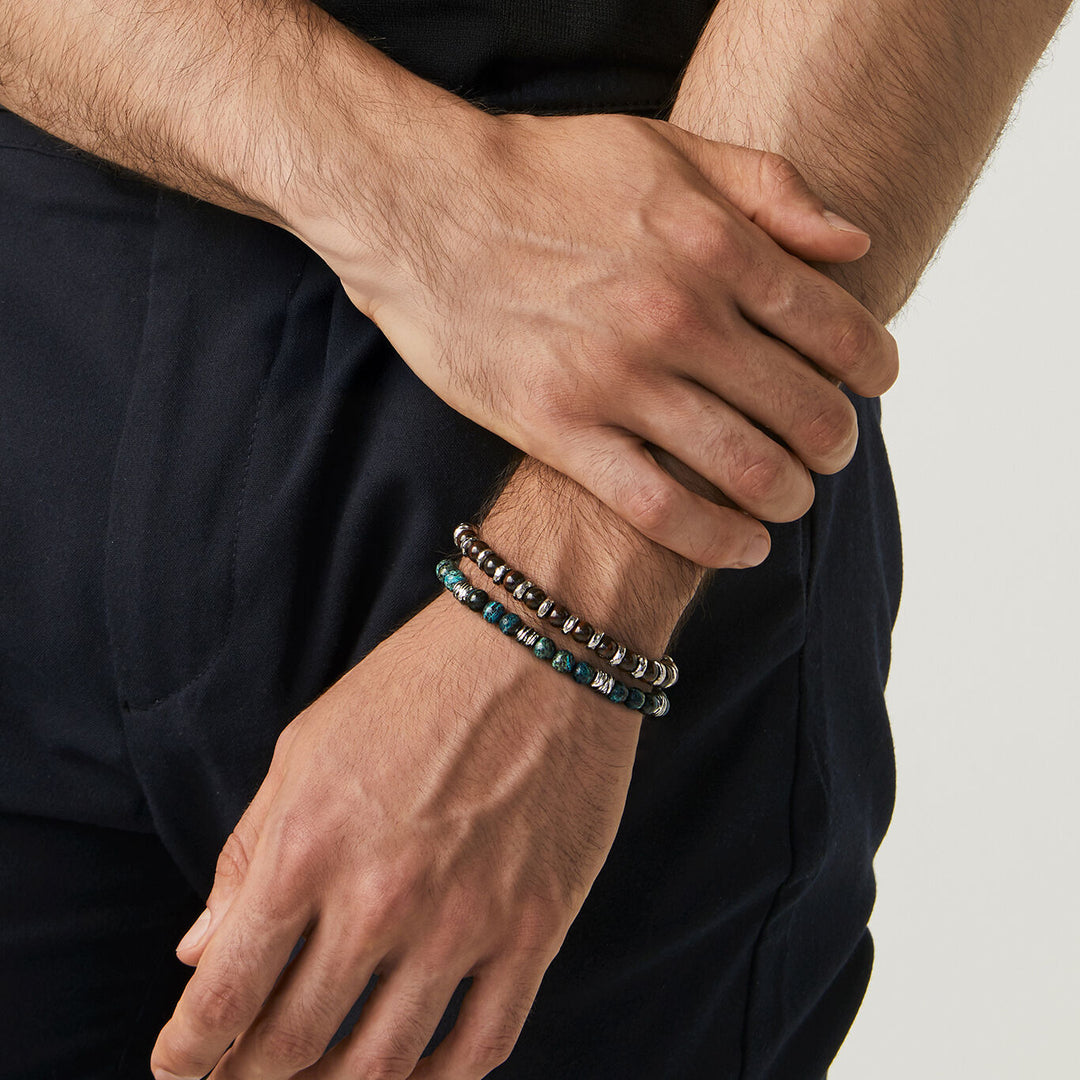 Ensemble tango Giovanni Raspini Bracelets en argent 925, jaspe vert et oeil de bœuf X01597