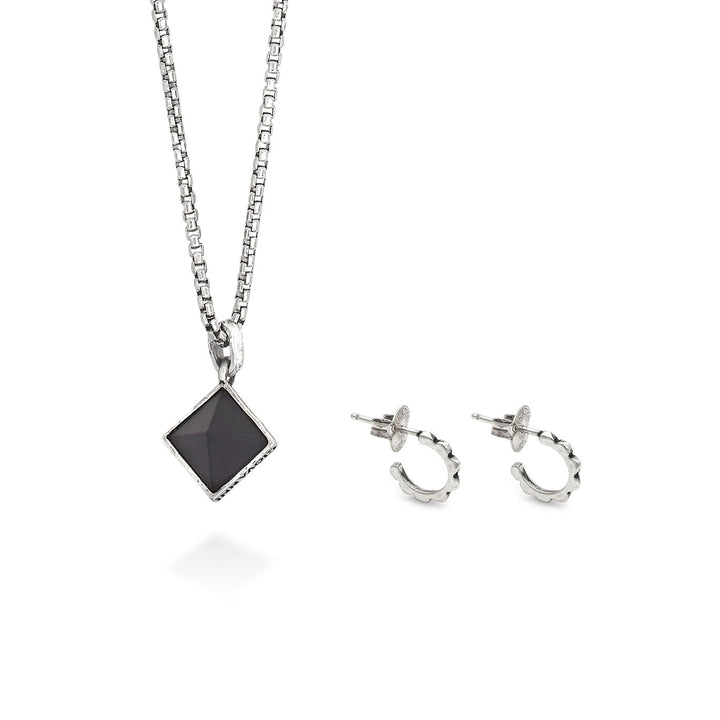 Ohrstecker-Set von Giovanni Raspini. Halskette aus 925er Silber und schwarzem Harz. 925 Silberohrringe X01602