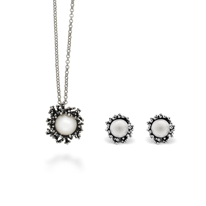 Giovanni Raspini anemoonset Ketting en oorbellen in 925 zilver en natuurlijke parels X01620