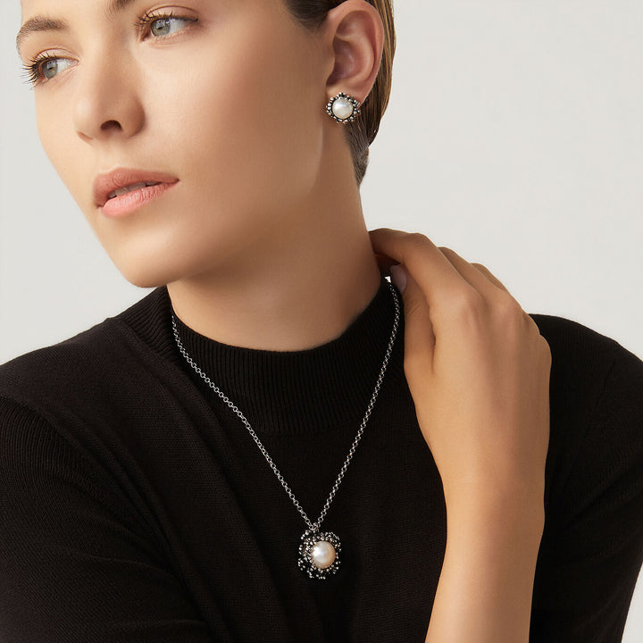 Giovanni Raspini anemoonset Ketting en oorbellen in 925 zilver en natuurlijke parels X01620