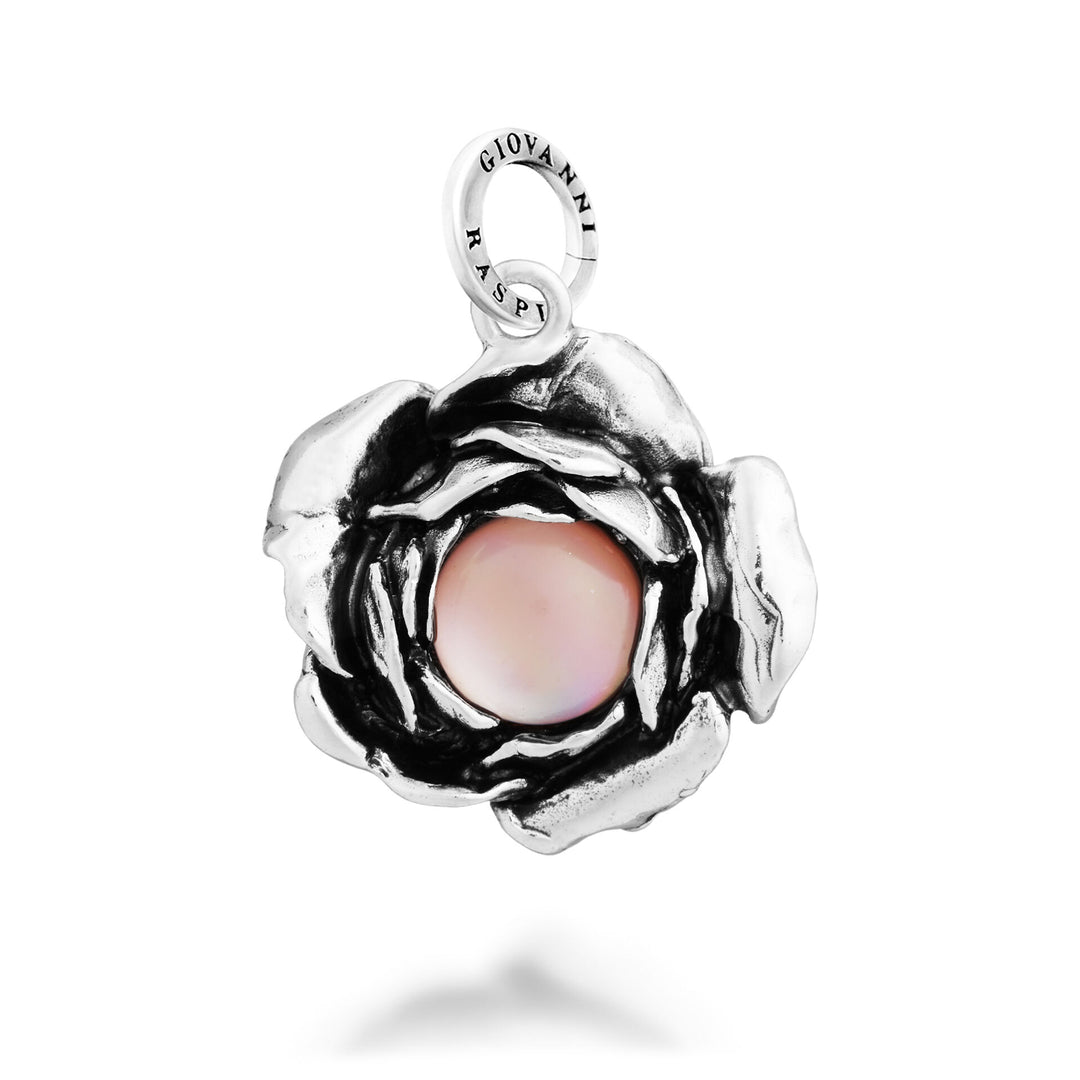Giovanni Raspini Rosen-Cabochon-Charm – Silber-, Perlmutt- und Quarz-Charm – 12711