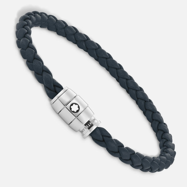 Montblanc stalen band met 3 ringen en Meisterstück leer Air force blauw maat L 13601468