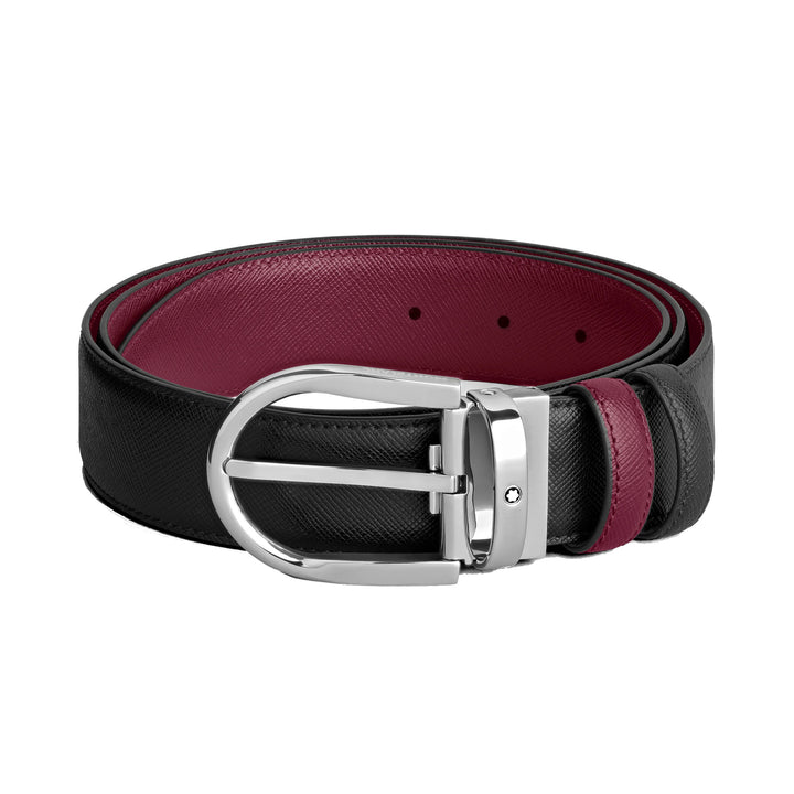 Montblanc Wendegürtel 35 mm Schwarz/Cassis-Leder mit Hufeisenschnalle 199638