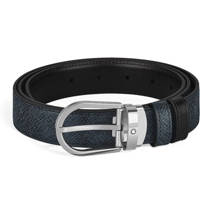 Montblanc omkeerbare riem Tweed blauw/zwart 220965