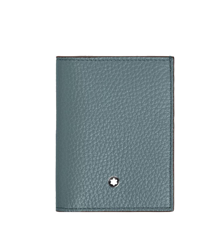 Montblanc mini portemonnee 4 vakken ijsblauw generfd leer 222997