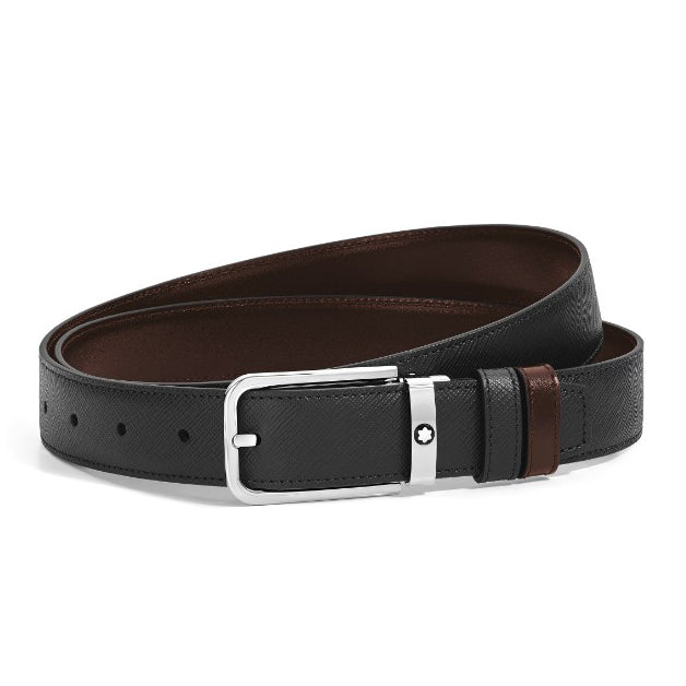 Montblanc omkeerbare riem 30 mm zwart/ebbenhout Rechthoekige gesp van sartorialleer 223413