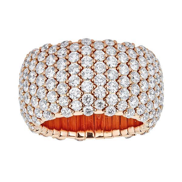 Zydo Bague élastique large en forme de dôme de diamant en or rose 46958
