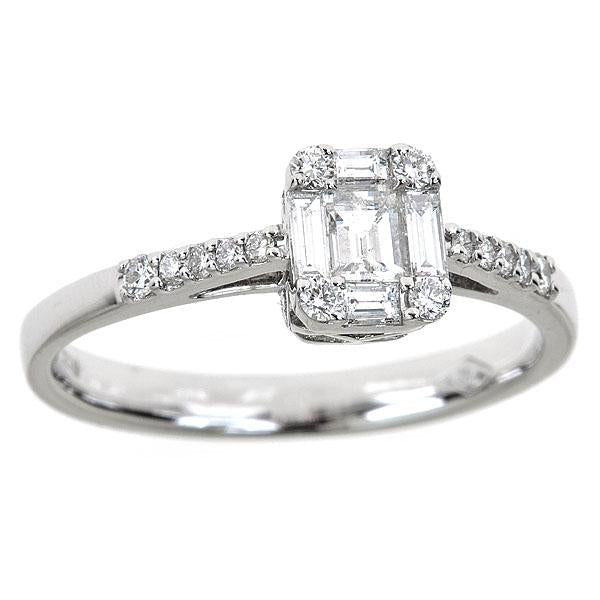 Zydo-Ring aus Weißgold mit Diamanten im Rundschliff und Smaragd in Illusionsfassung 51110