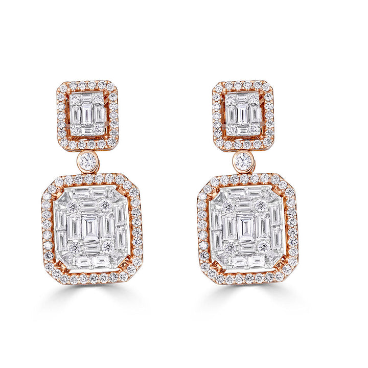 Zydo Grow mozaïekoorbellen met rond geslepen diamanten en smaragd gezet in roségouden illusie 51769