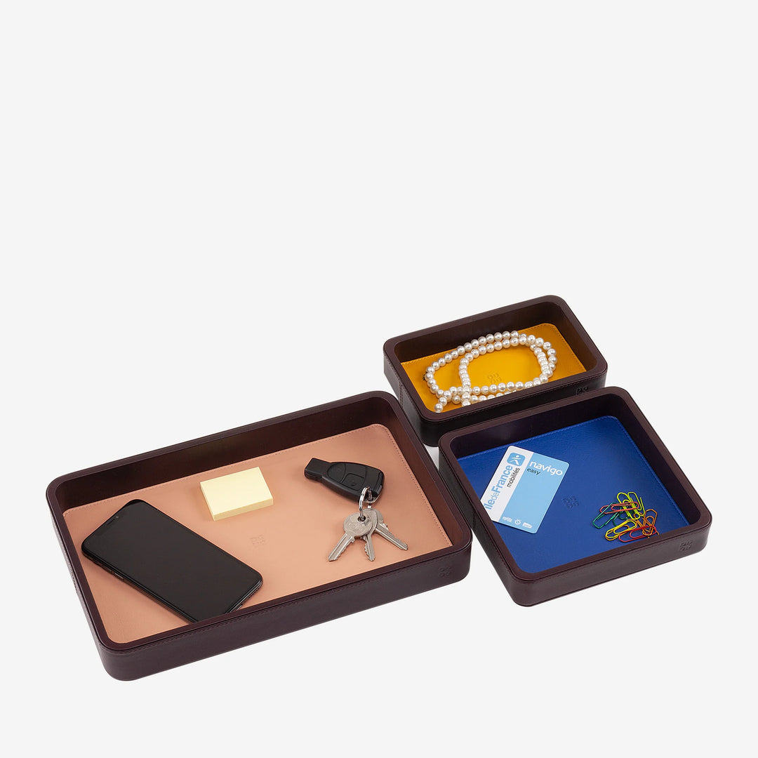 DUDU Lot de 3 plateaux de poche en cuir, plateau de rangement de table, bureau à domicile, porte-clés, pièces de monnaie, téléphone