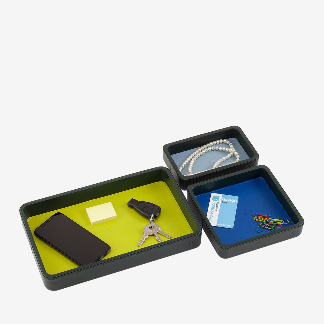 DUDU Set mit 3 Taschenablagen aus Leder, Tischablage für Zuhause, Schreibtisch, Büro, Schlüsselhalter, Münzen, Telefon