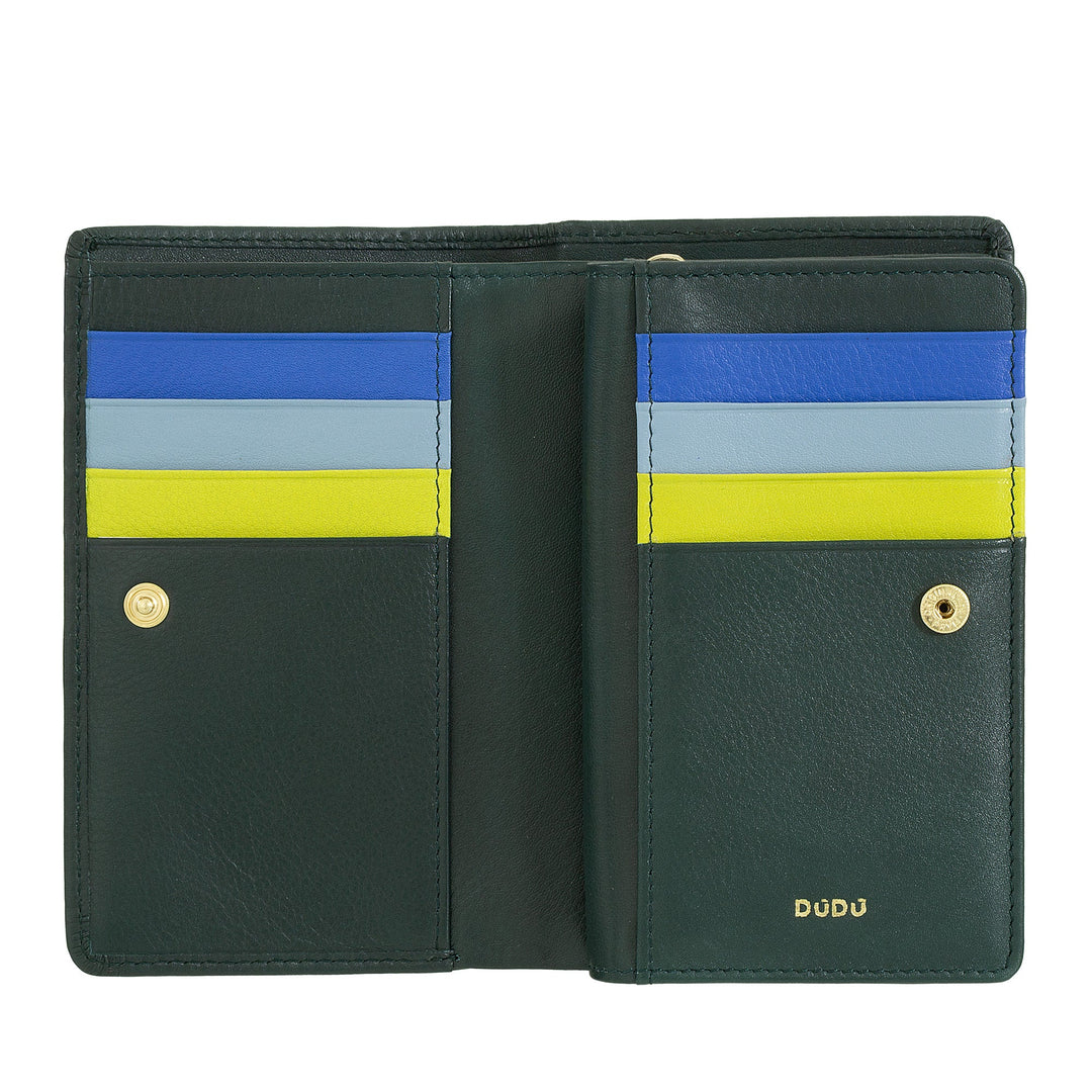 DUDU Bunte RFID-Damenbrieftasche aus mehrfarbigem Leder mit Münzfach mit Reißverschluss, Karten- und Kartenfächern