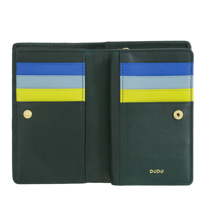 DUDU Bunte RFID-Damenbrieftasche aus mehrfarbigem Leder mit Münzfach mit Reißverschluss, Karten- und Kartenfächern