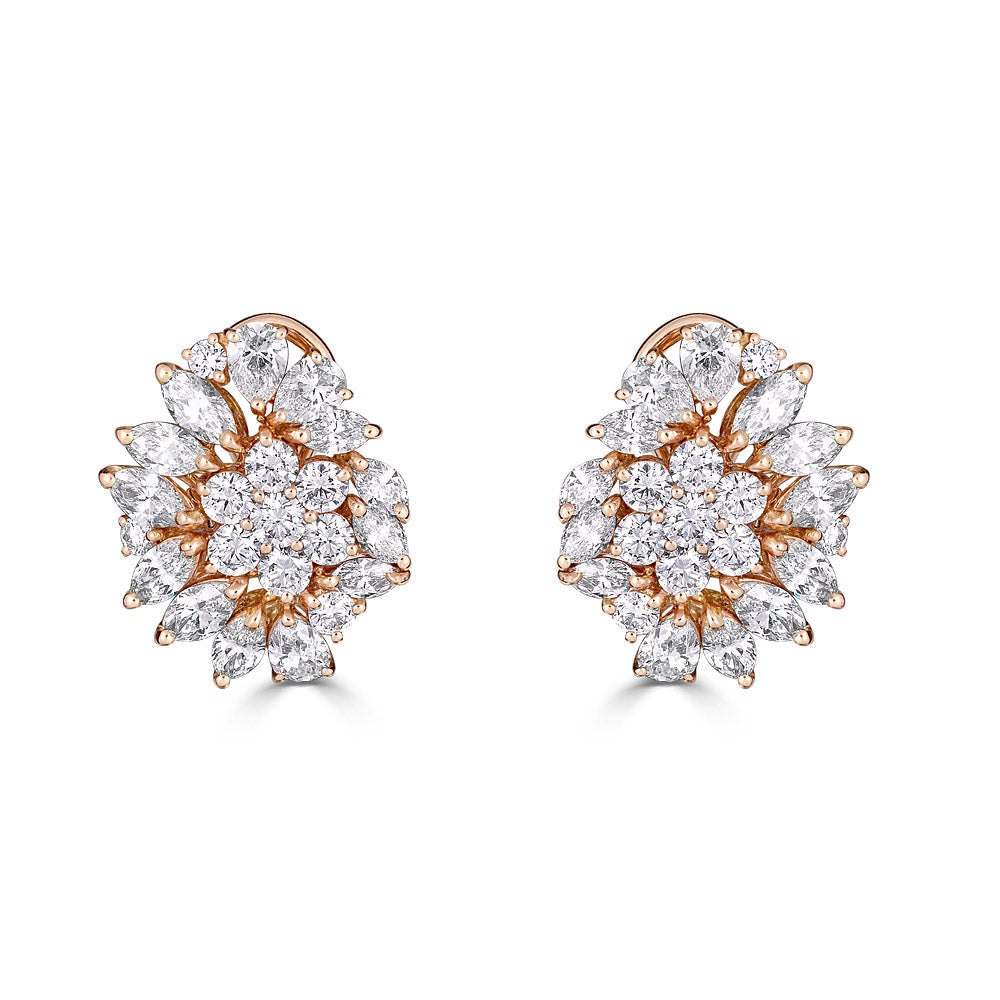 Blumenförmige Zydo-Ohrringe mit Diamanten im Rund- und Fancy-Schliff in Roségold 53880