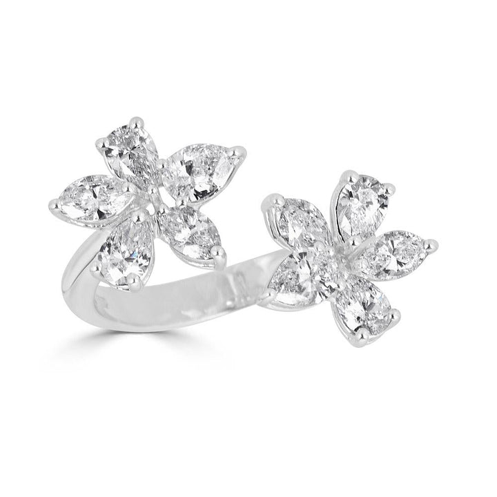 Bague double élément Zydo avec fleur et diamants taille fantaisie or blanc 54930