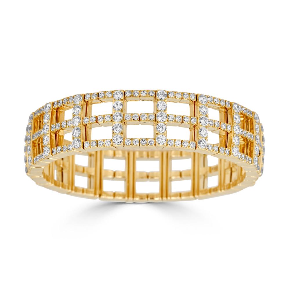 Bracelet élastique Zydo h avec double rangée de diamants en or jaune 56476