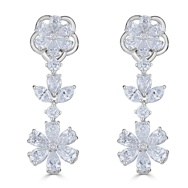 Zydo bloemendruppeloorbellen met ronde en fancy geslepen diamanten in witgoud 57052