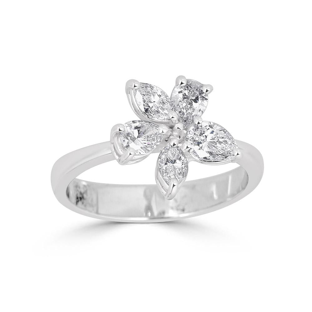 Blumenförmiger Zydo-Ring mit birnenförmigen Diamanten und Marquise-Weißgold 58763
