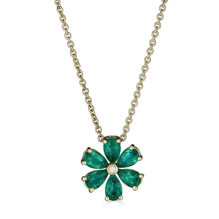 Pendentif Zydo en forme de fleur avec pierres précieuses de couleur et diamants en or jaune émeraude 62041
