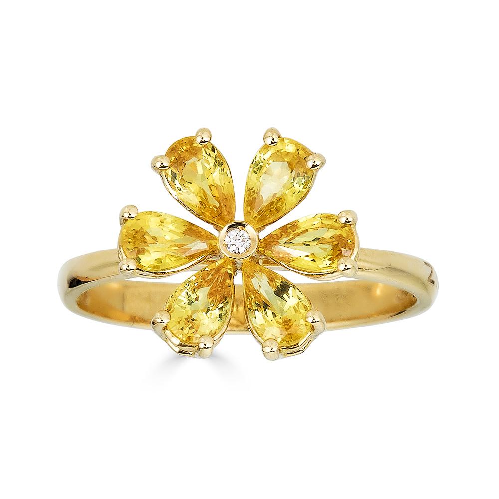 Zydo bloemvormige ring met gekleurde edelstenen en diamanten witgoud 62218