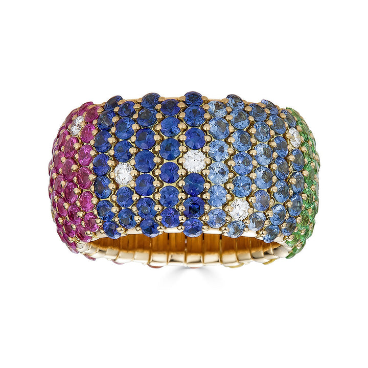 Zydo geelgouden Rainbow Dome brede elastische ring 64159