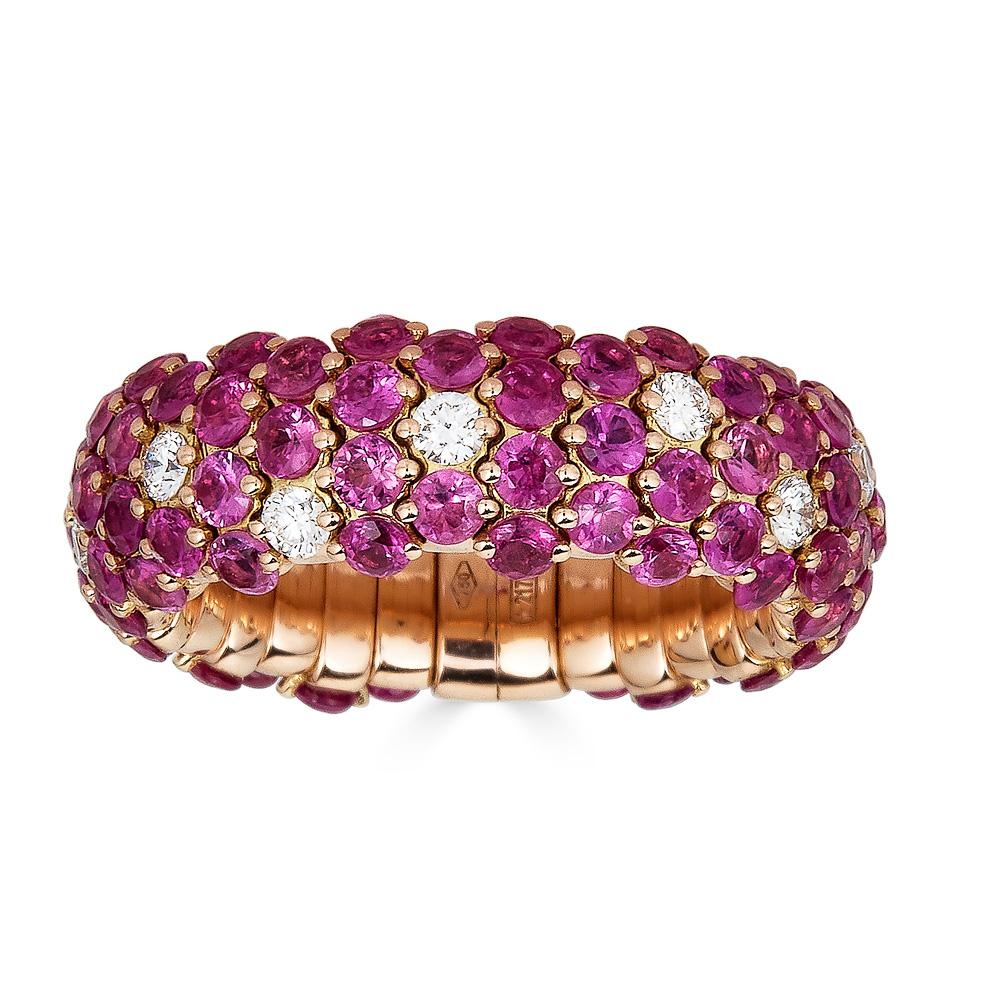 Zydo koepelvormige elastische ring met roze saffier roségoud 62993