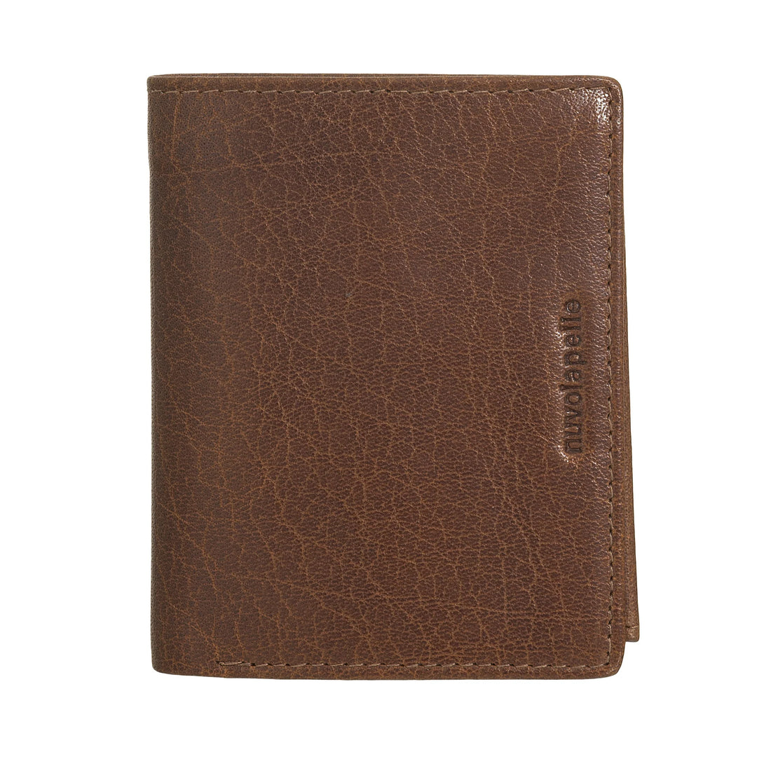 Nuvola Pelle Kleine Heren Portefeuille van Buffelleer met Muntenvak - Compacte Verticale Portemonnee met Ritssluiting, Transparante Zakjes en Kaartenvak